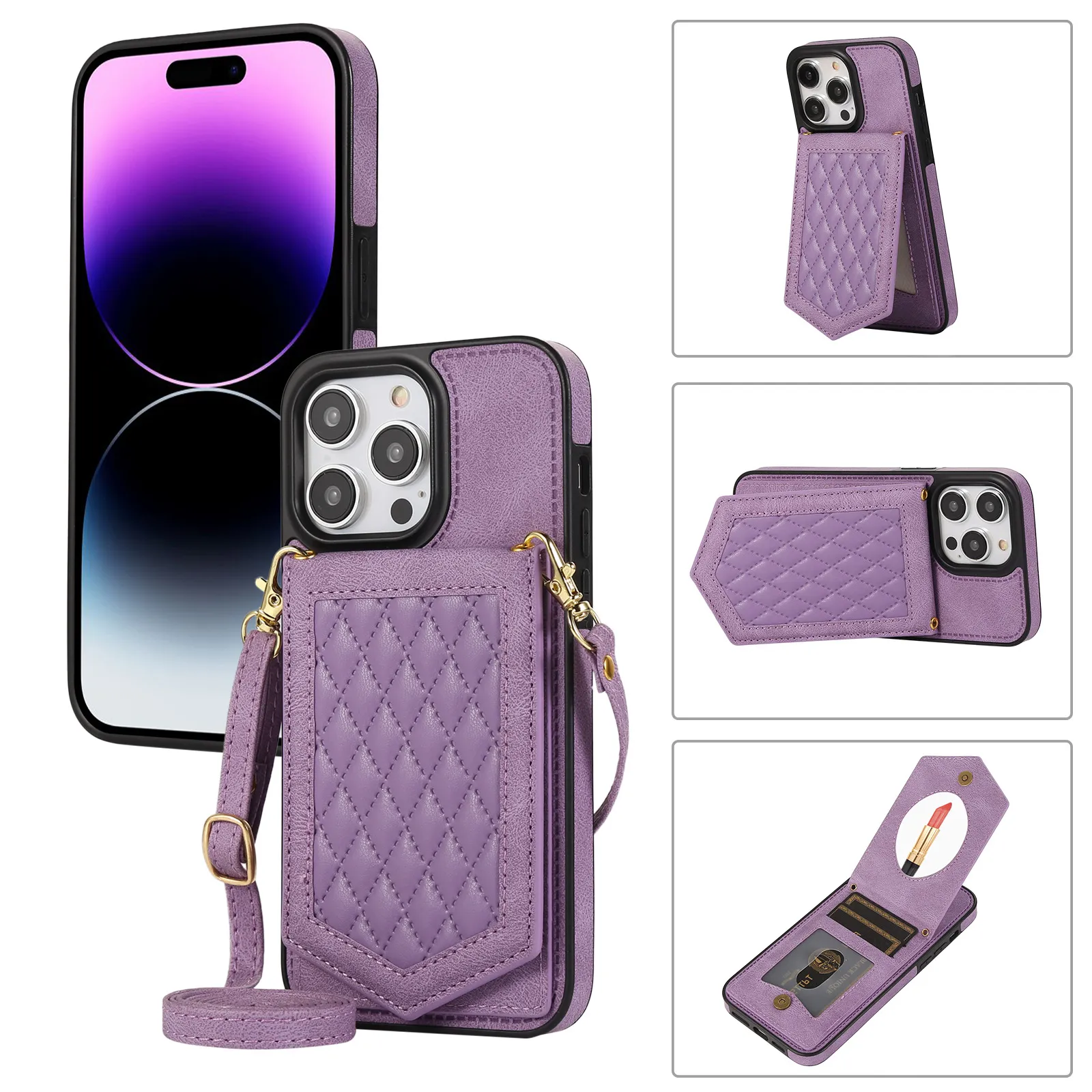 Crossbody Portfel Apple Cell Cose Pose Iphone 15 Plus Pro Max Ultra 14 12 13 Mobilephone Stand Store Multifunkcjonalne konstrukcje Składanie Karta Torba lustrzana okładka iPhone