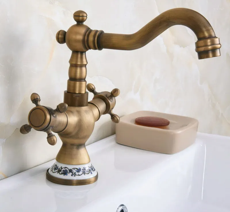 Bathroom Sink Faucets Retro Style Antique Brass Kitchen Water Tap Swivel Spout Basin Faucet Vessel Vanity Lavatory Mixer Lnf601