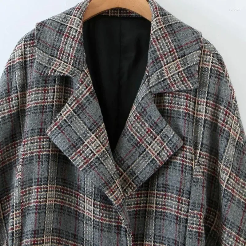Herrjackor Autumn och Winter Suit Collar Slim Fit Belt Women's Casual Longline Check Coat Jacket tjock ull 2023