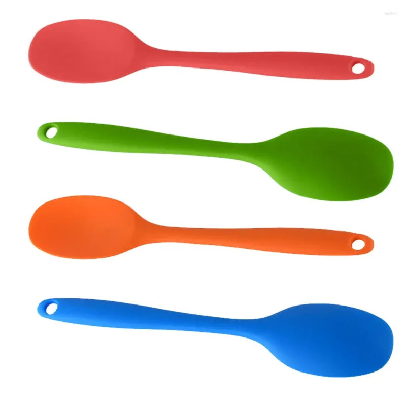 Colheres 4 unidades / pacote Scooping Design Pendurado Buraco Servindo Fácil Cozinha Limpa Resistente ao Calor para Cozinhar Mistura de Colher de Silicone