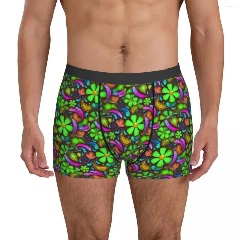 Mutande Intimo floreale verde Pantaloncini con stampa retrò tribù Mutandine da uomo alla moda Comodo boxer regalo