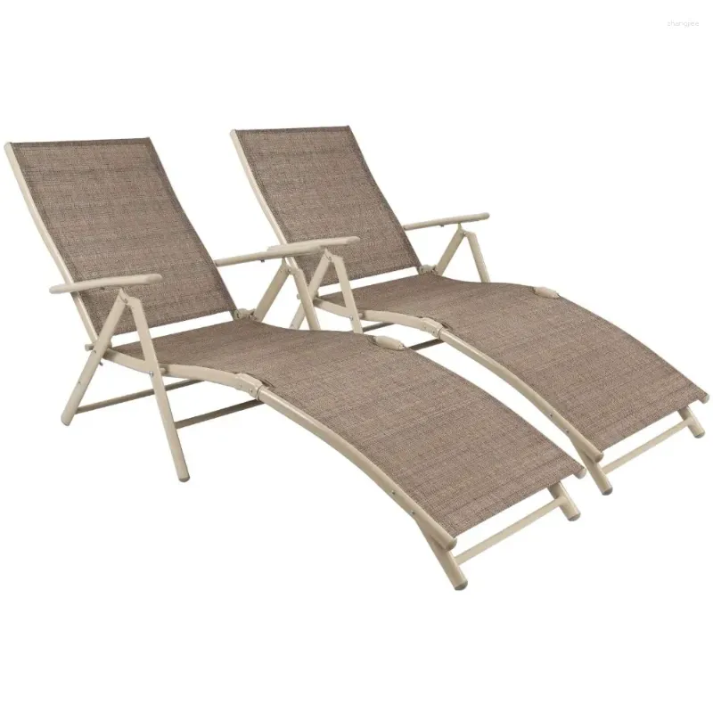 Camp Furniture Patio Lounge -stolar Uppsättning av 2 strandjusterbar schäslar utomhus pool sido fällbara återsfattare beige