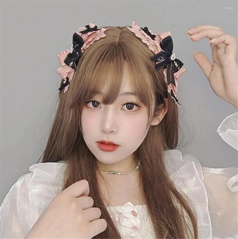 Fournitures de fête japonaise noir rose JK fille dentelle Lolita arc épingle à cheveux pinces latérales accessoires Barrettes C1127