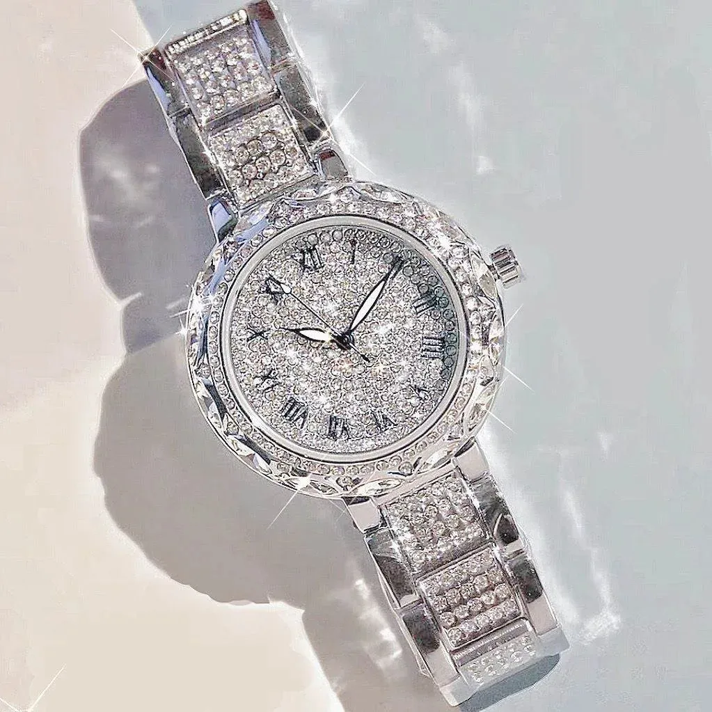 기타 시계 여성 시계 전체 다이아몬드 탑 럭셔리 브랜드 쿼츠 스틸 숙녀 펑크 우아한 지르콘 크리스탈 패션 손목 시계 231020