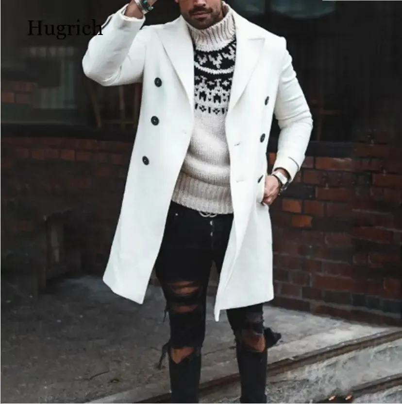 Herrgravrockar dubbelbröst vita överrockar Lång vinter för män Jackor Big Size Fashion Gentleman Stylish Clothing 231021