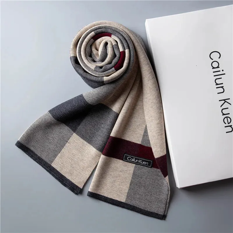 Scarves Classical Men'S Winter Plaid Scarf Warm 100% Pure Wool Neck Scarves Soft Cashmere Scarves British Style Man Business Scarf 231021