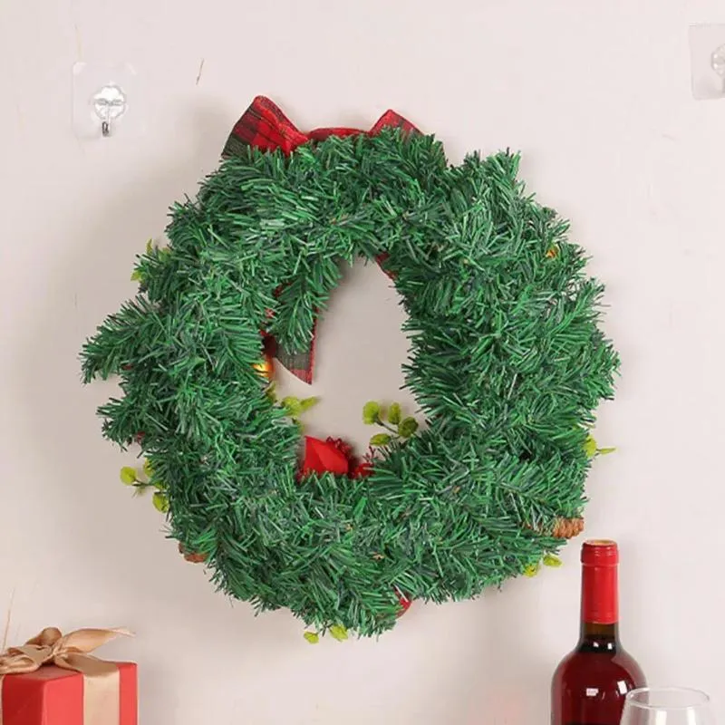 Decorative Flowers Holiday Bowknot Wreath Festive Wreaths Plaid Pine Cone Needle Ball Berry Decorations For Indoor Christmas