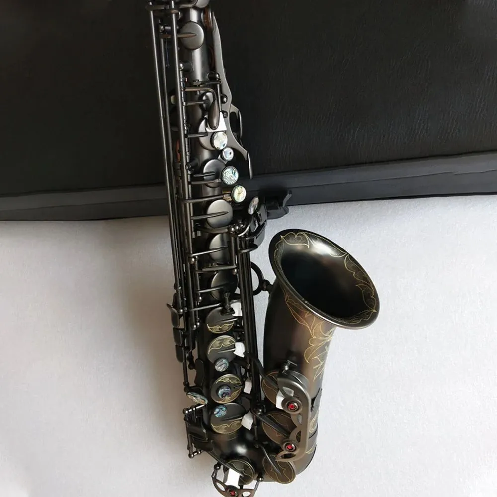 Black nickel gold matte 992 type Eb professional alto saxophone upgrade color abalone keys deep carved alto sax instrument