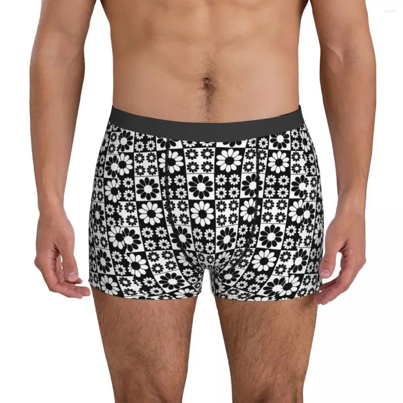 Unterhose, Gänseblümchen-Blumen-Unterwäsche, schwarz und weiß, für Herren, individuell, bequem, Boxershorts, Trenky-Boxershorts, Übergröße