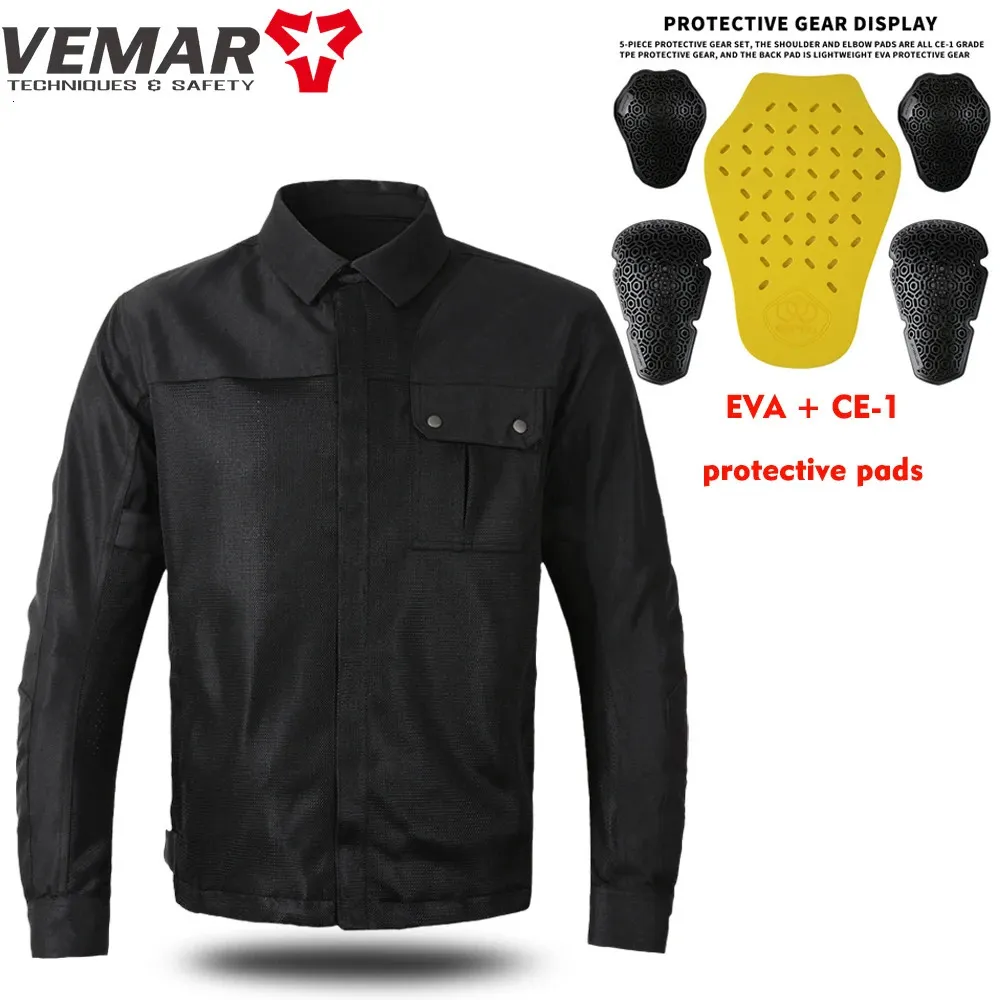 Mäns jackor vemar herrar Motorcykeljacka Summer Breattable Jacket CE Skydd Retro Svart motorcykel Motorcyklist Mesh Clothing Rider Pants 231020