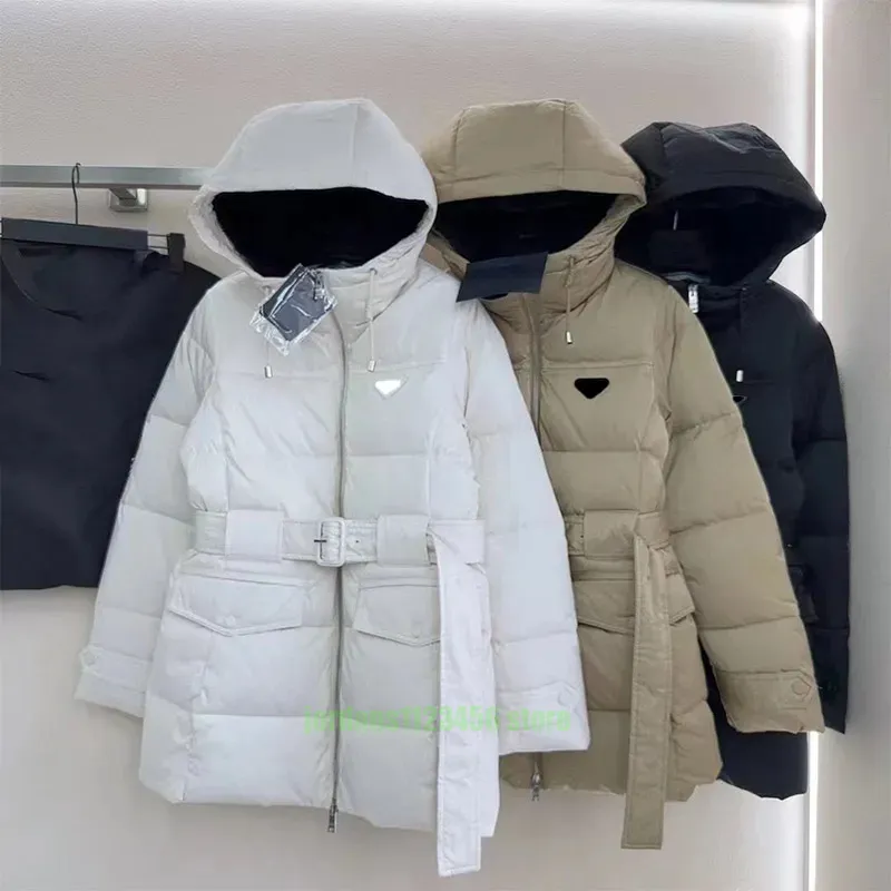 Designer mulheres jaquetas triângulo invertido marca luxuoso clássico com capuz casacos de comprimento médio com cintura apertada espessada versão masculina de inverno jaqueta parkas