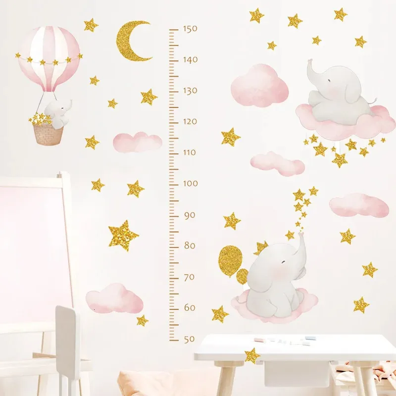 Wall Stickers Cute Elephant Height Measure Wall Sticker for Kids Rooms Girls Baby Room Decoration Cartoon Animal Growth Chart Wallpaper Vinyl 231020