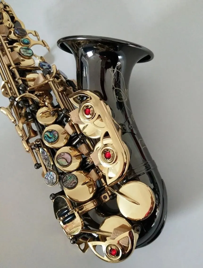 Czarny oryginalny model 991 Model B-Key Profesjonalny zakrzywiony sopranowy saksofon Czarny Nickel Złoty Materiał Jazz Instrument Sax 01