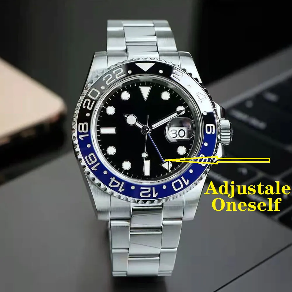 Męskie zegarki Automatyczny ruch mechaniczny Czarna ceramiczna ramka szafirowa tarcza uhr regulowana jubileuszowa bransoletka zegarki męskie zegarki na ręce śladowej gliźnia