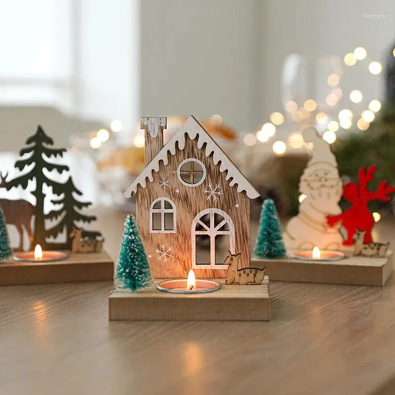 Candelabros de madera lindo candelabro Navidad Santa Claus Elk titular boda fiesta casa artesanía decoración para mesa