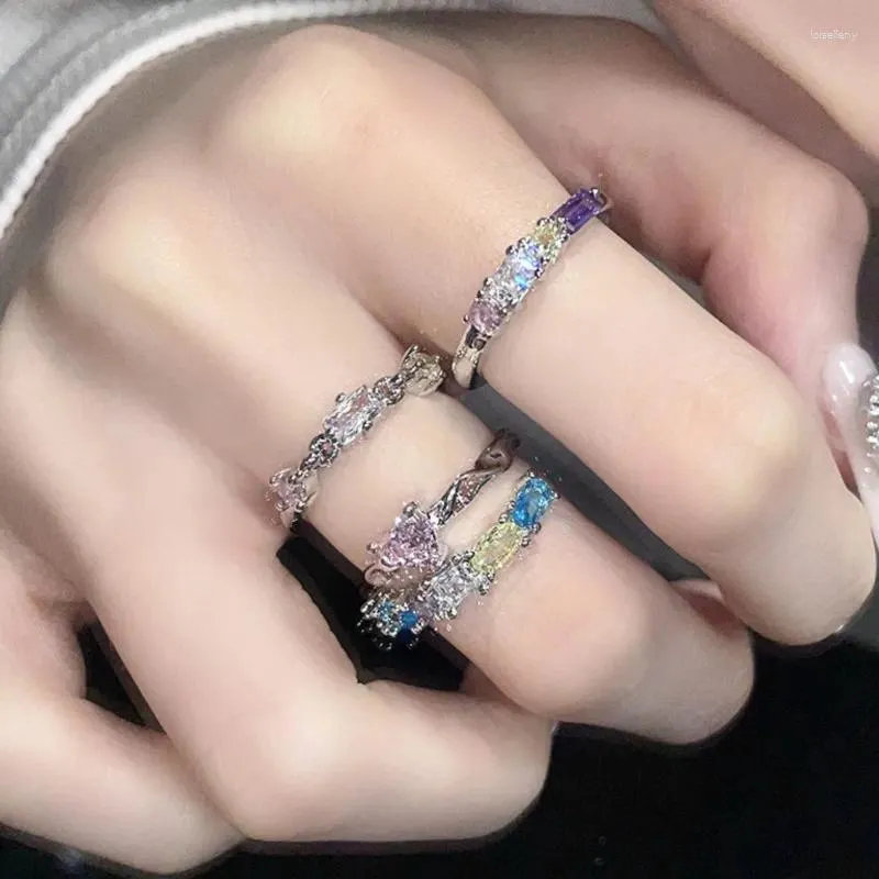 Cluster Rings Colorful Zircon Geometric Irregular Opening Ring For Women Fasion Party Jewelry Gifts Jz645