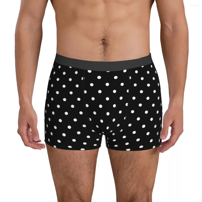 Cuecas pretas bolinhas roupa interior impressão vintage personalizado boxer shorts de alta qualidade masculino clássico briefs presente idéia