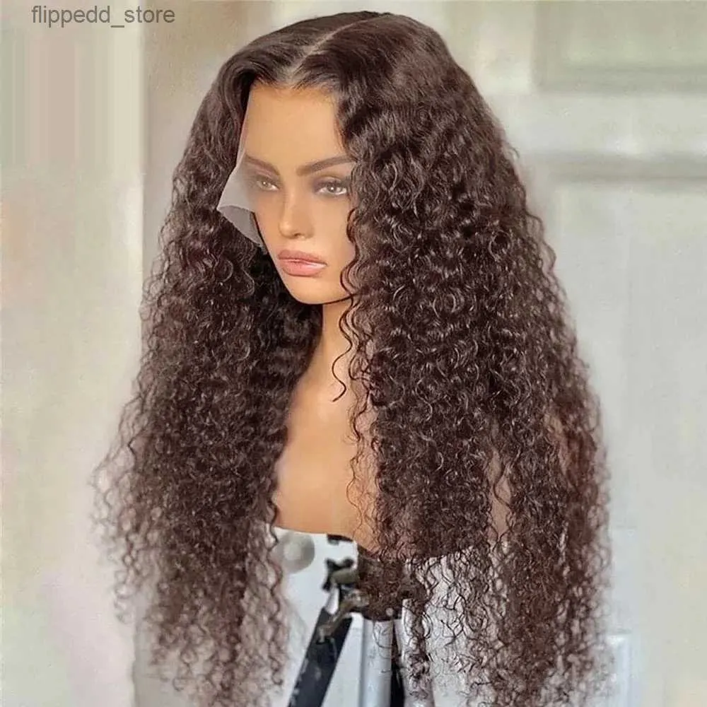 Synthetic Wigs Chocolate Brown Kinky Curly Lace Wig Pre Plucked with Baby Hair Glueless 180% Density Dark Brown Curly Lace Wig For Black Women Q231021