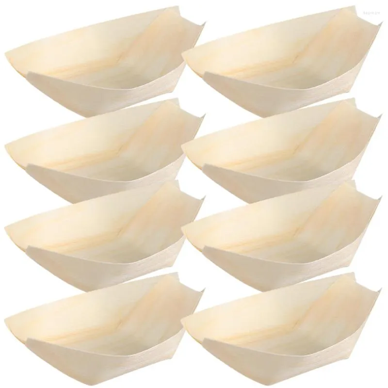 Dinnerware Sets 200 Pcs Snack Bowl Disposable Wooden Boat Fast Serving Tray Bamboo Bowls