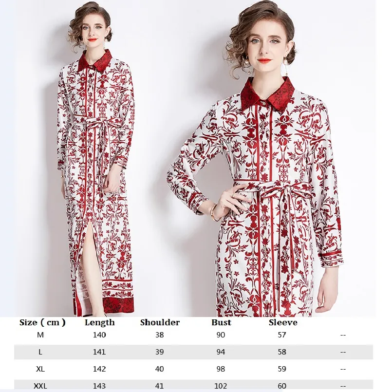 Women's Printed Dress Runway Dresses whitedress Belted Bow y2k Women promdress Dresses Vesidos 2023s partydress Long Sleeve womandress 43XL