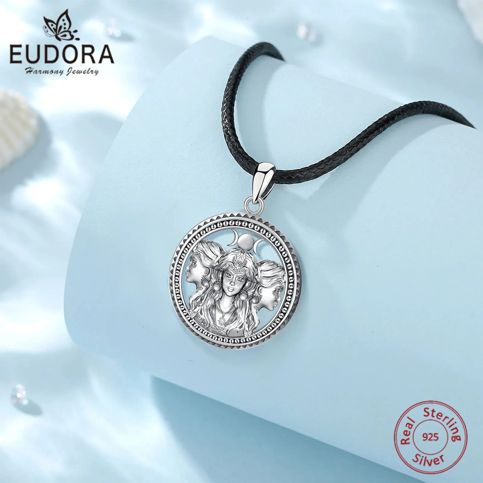 Eudora 925 argent Sterling Triple lune déesse collier Vintage Hécate amulette pendentif Triple déesse Wiccan bijoux cadeau pour homme 231020