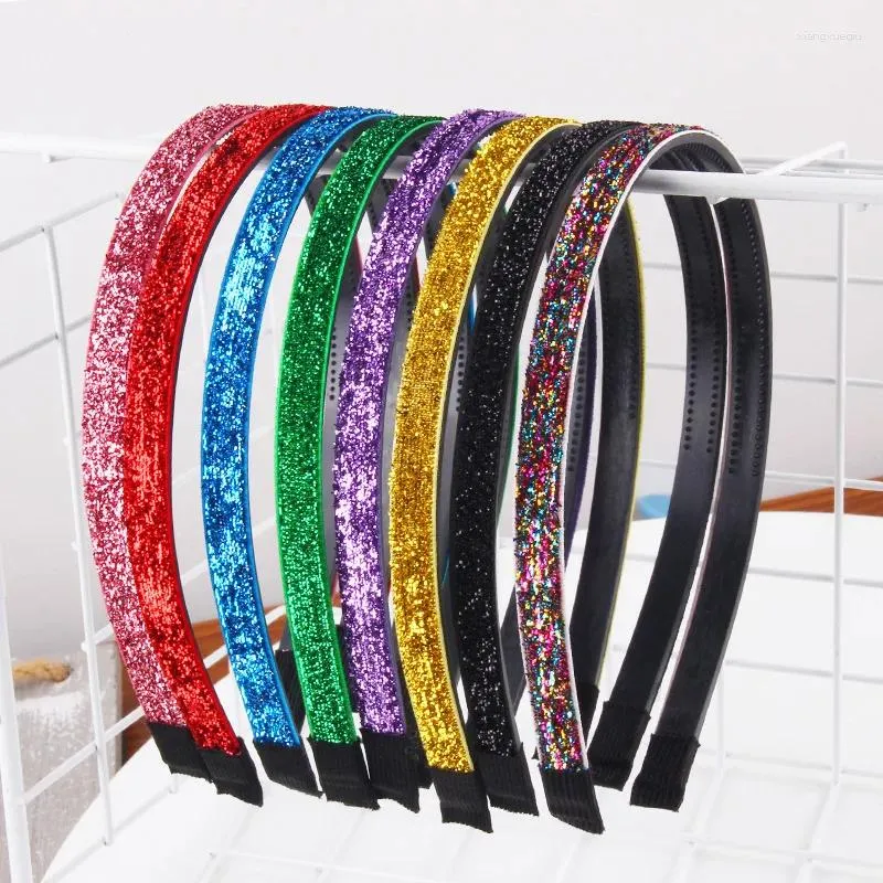 Hårtillbehör 10st/Lot 10mm godisfärg Glitter Ribbon Covered Hairband Baby Girl Fabric Wrapped Plastbands