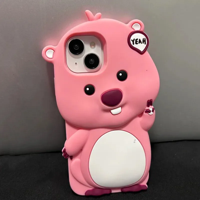 Cep Telefon Kılıfları 3D Karikatür Sevimli Pembe P-Pororo Loopies Silika Jel Kılıfı İPhone 15 14 13 12 11 Pro Max Anti-Drop Yumuşak Arka Kapak 231021