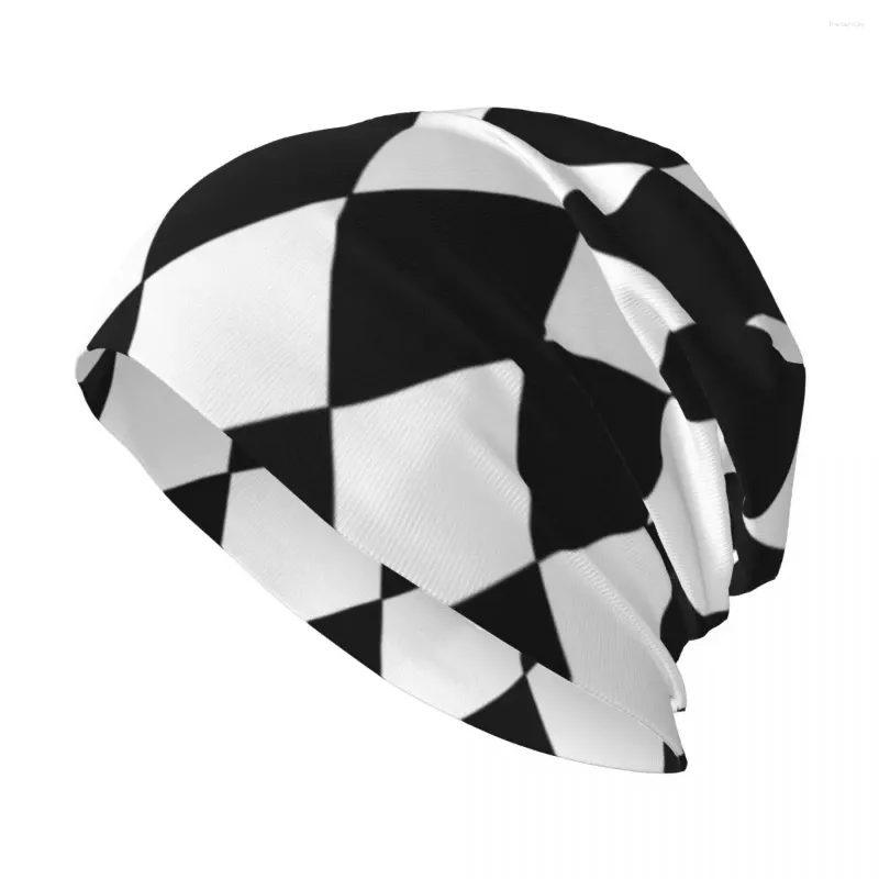 Berets czarno -biały harlequin wzór dzianinowy kapelusz luksusowy człowiek golf czapka damska