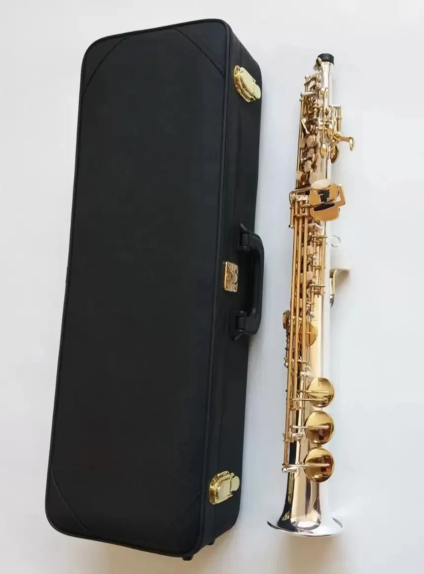 Saxophone soprano professionnel Bb O37, structure originale un-à-un, cuivre blanc plaqué argent, tuyau droit fendu, soprano 00