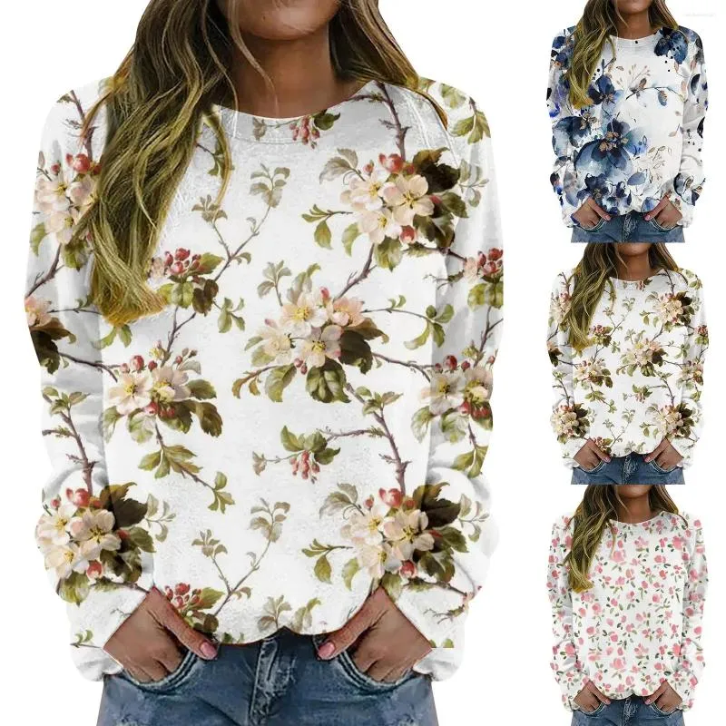 Maglioni da donna a maniche lunghe girocollo con stampa floreale maglione pullover top da donna carini camicie a maniche corte leopardate per le donne