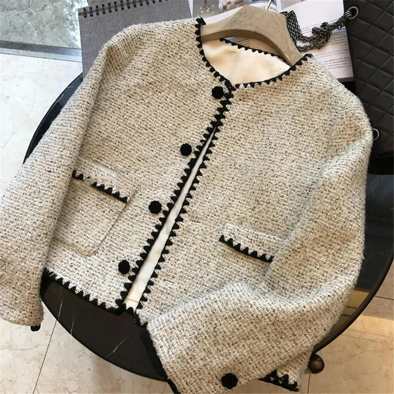 Womens Wool Blends Elegant Croped Jackets Women Vintage Tweed Streetwear Coats Autumn Winter Korean Office Lady Lady Design Loose Outwear Tops 231020