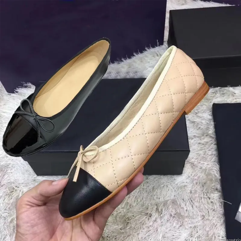 designer klänningskor vår och höst 100% cowhide brev bow ballet dansskor mode kvinnor svart platt båt sko dam läder tramp lata loafers stor storlek 35-42