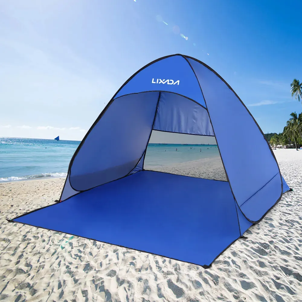 Tält och skyddsrum LIXADA Automatisk Instant Pop Up Beach Tent Lätt utomhus UV -skydd Camping Fiske Tält Cabana Sun Shelter 231021