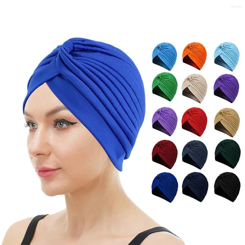 Sciarpe India Plain Jersey Turbante Cappelli Pieghettato Solido Beanie Cofano Canner Copricapo islamico Berretti chemio Musulmani Coperture per la perdita dei capelli Sottosciarpa