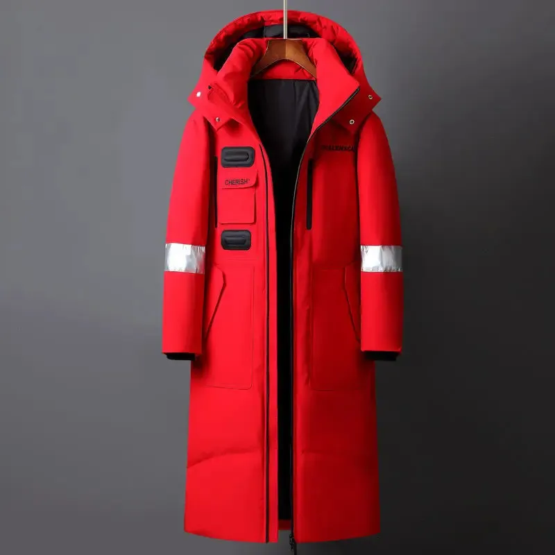 Heren Vesten Winter Heren Lange Witte Duck Down Jassen Met Capuchon 2023 Mode Dikker Warme Overjassen Losse Jassen Man Parka's Zwart Rood xfewsddcg 231020