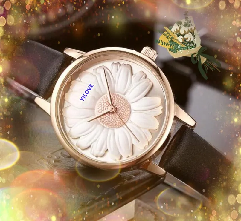 Haute qualité Top modèle femmes petite taille montre 30mm fleurs squelette cadran horloge femme bracelet en cuir de luxe mouvement à quartz or rose boîtier en argent montres cadeaux