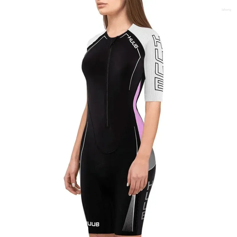 Conjuntos de corridas Huub Mulheres Triathlon Set Verão Ciclismo Skinsuit Team Bike Macacão Run Dress Terno Mtb Bicicleta Calças Ropa Ciclismo Manga Curta