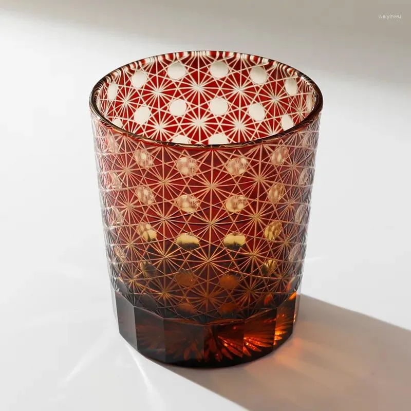 Verres à vin japonais Edo-Kiriko, verre coupé à l'ancienne, tasse à whisky en cristal, artisanat traditionnel dans une boîte cadeau, whisky Brandy, Bar rouge