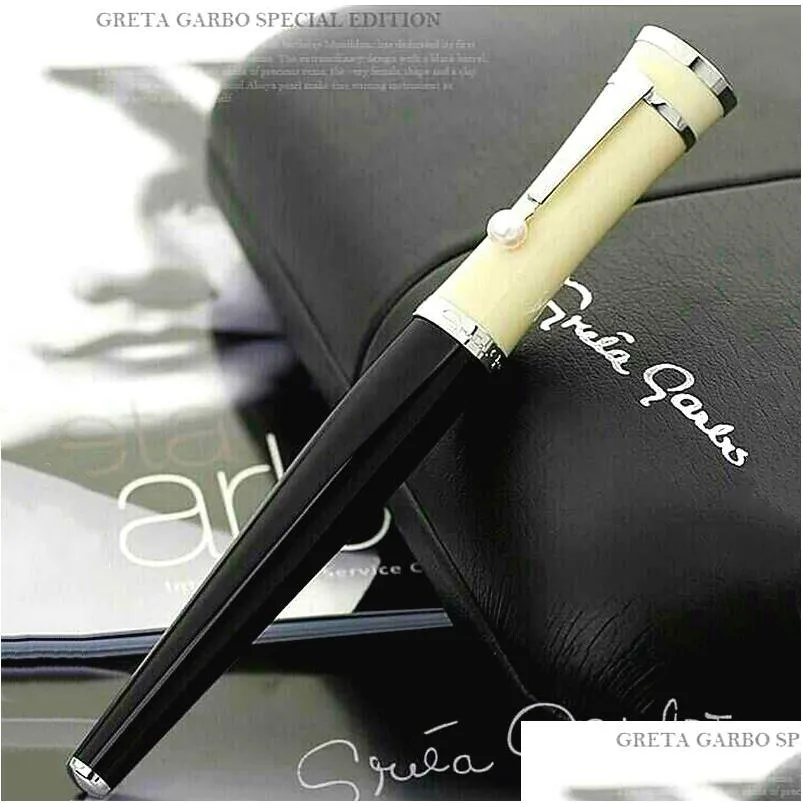 Stylos à bille Collection en gros Déesse Greta Garbo Résine noire Rollerball Stylo Fontaine Écriture Bureau Fournitures scolaires avec poire Dhfpn