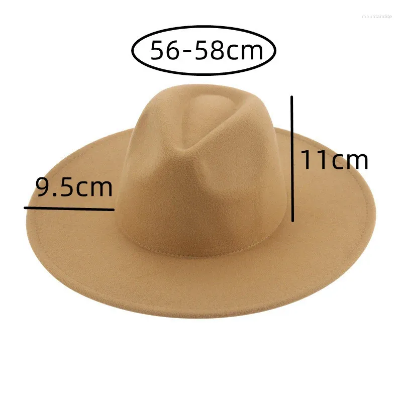 Berety w Fedoras 9,5 cm Bi szerokie brzegi kobiety zimowi mężczyźni ATS kowboju odczuwane na zespół uliczny Fedora Sombreros de Mujer