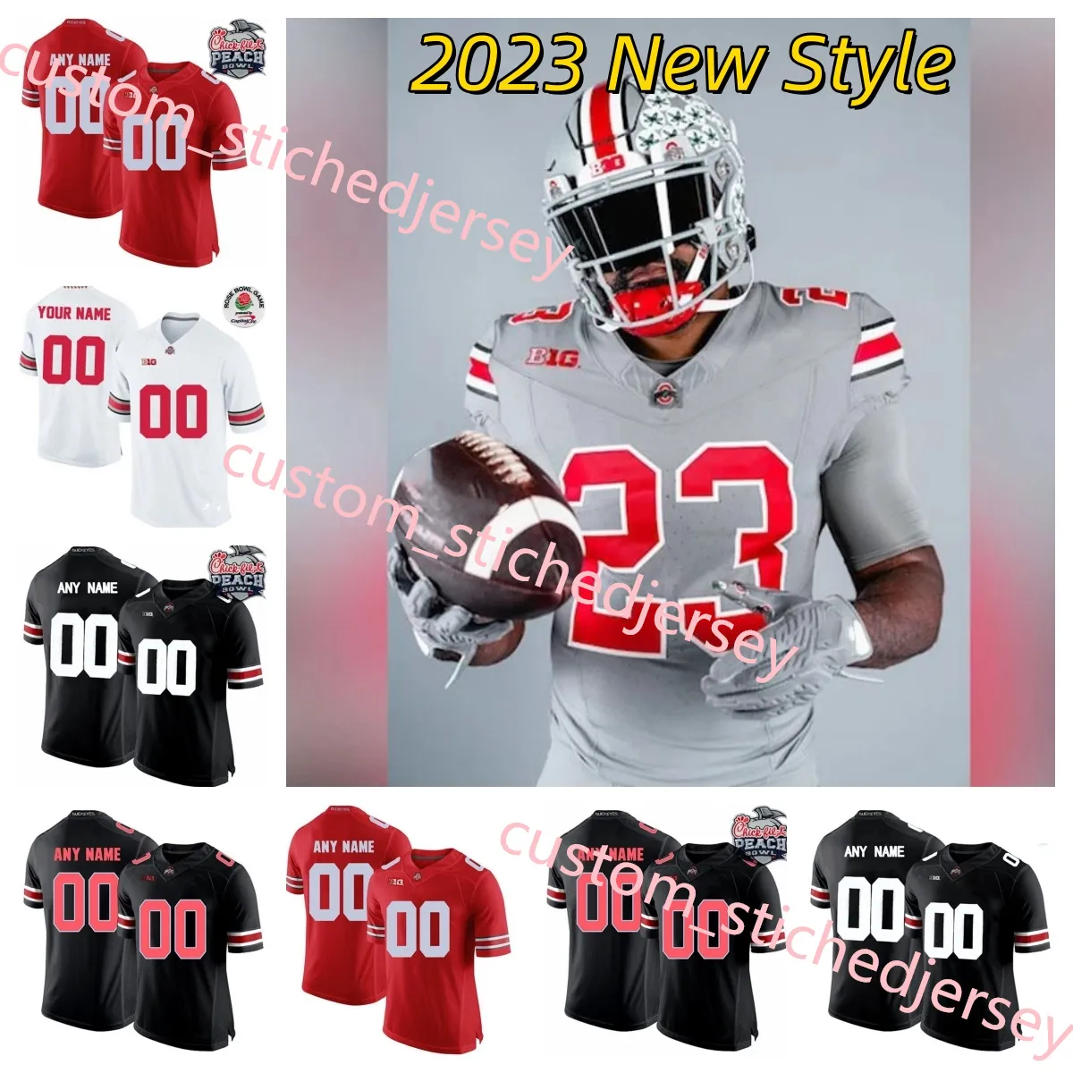 Zak Herbstreit 2023 Nyaste Ohio State Buckeyes fotbollströjor Ronnie Hickman C. J. Hicks Carson Hinzman Donovan Jackson Jakob James Javontae Jean-Baptiste Jersey