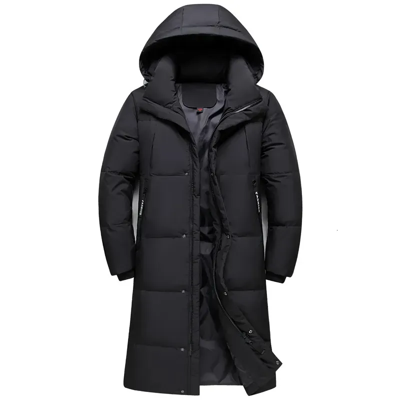 メンズベスト2023到着冬のジャケットメンズオーバーコートファッションは、フード付きブラックロングパーカー231020のために温かい90個の白いアヒルのコートを厚くします