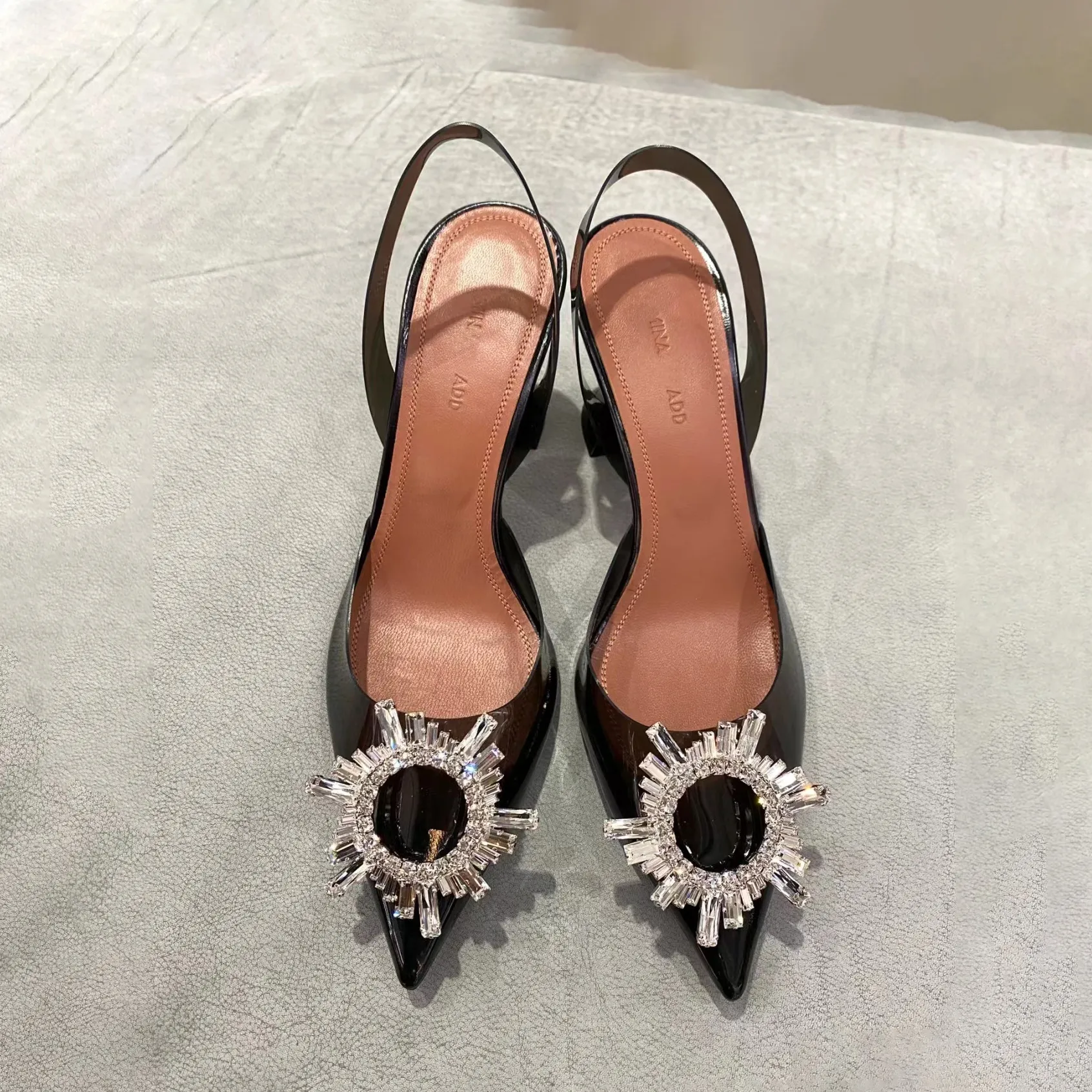 Crystal Diamond Sunflower Designer Aminaa Dress Woman Sandals High Heel Luxury Slide Wedding Man High Heeled 10cm Slipper