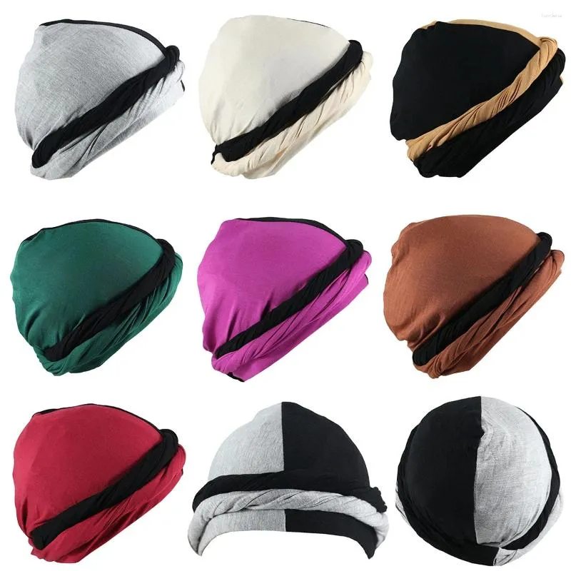 Berretti Turbante Musulmano Durag Per Uomo Donna Avvolgimento Elastico Foderato In Raso Di Seta