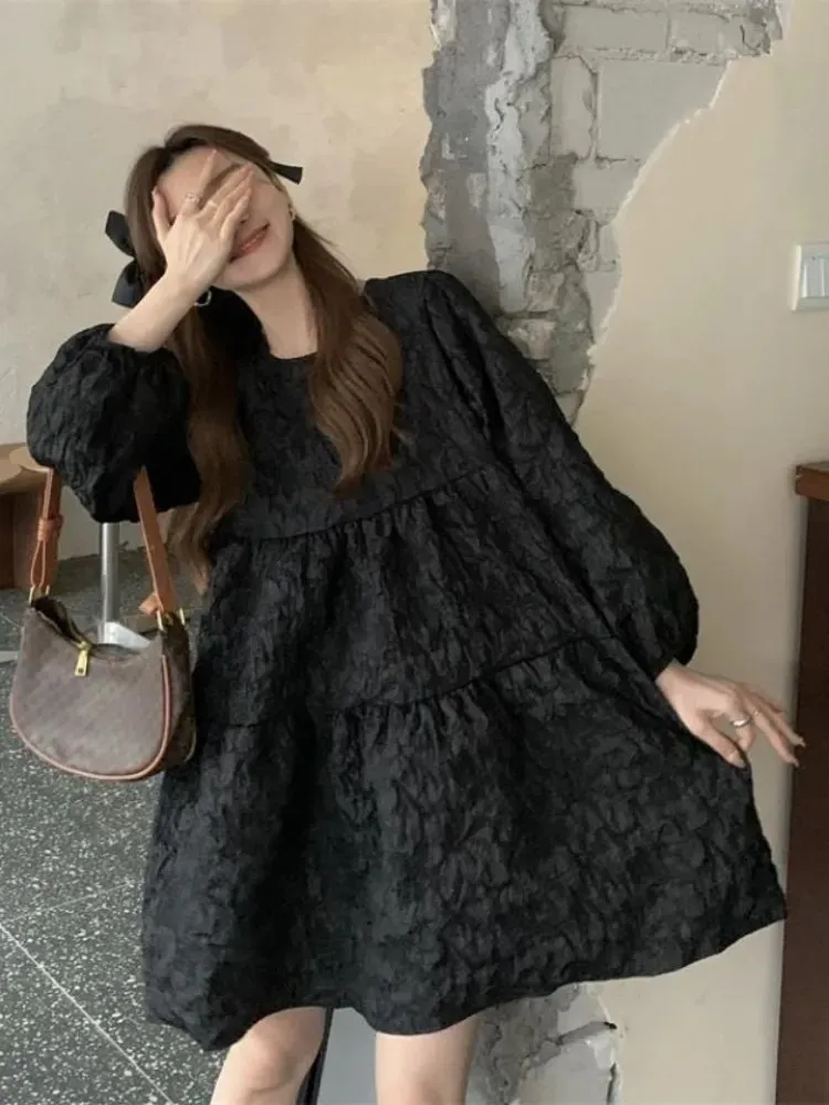 Robes sexy urbaines QWEEK gothique Harajuku surdimensionné robe noire femmes Goth école étudiant à manches longues robes courtes automne mode coréenne Kpop 231021