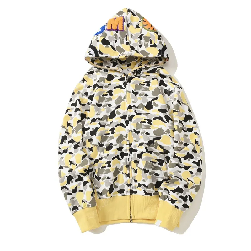 Shark Print Hoodie Men'S Hip Hop Shark Head Camouflage Hooded Long Sleeve Cardigan Coat Outerwear
