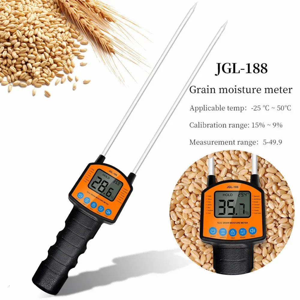 Измерители влажности Цифровой измеритель влажности зерна JGL-188 Гигрометр с измерительным зондом для кукурузы, пшеницы, риса, фасоли, арахиса, сорго, тестер влажности 231020