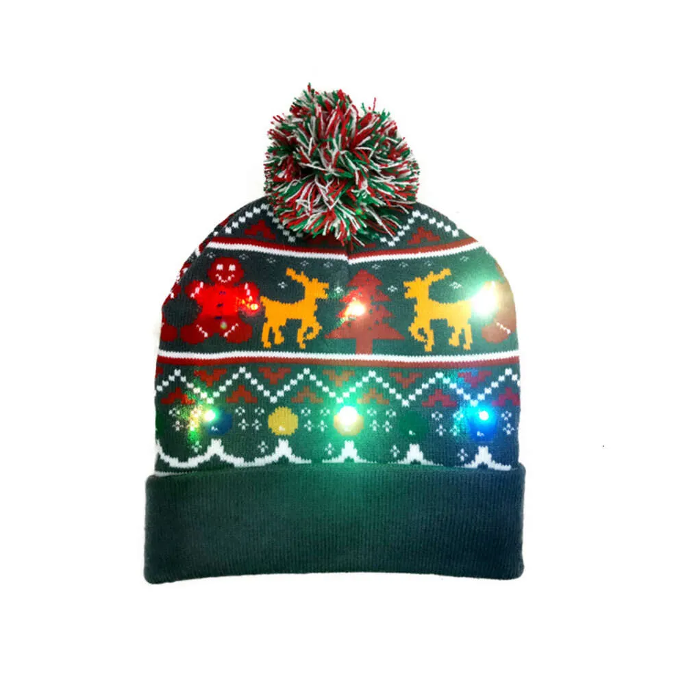 Christmas Hat Fashion For Kids And Adults New LED Christmas Knitted Hat Flanging Ball American Warm Decorative Hat With Light