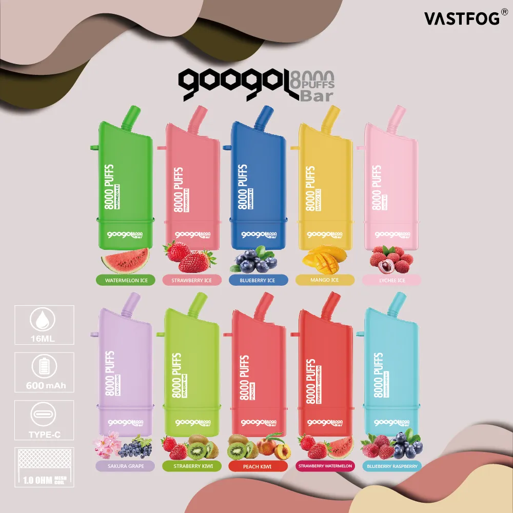 Googol Bar Puff 8000 Vape Desechable 16ml Sigaretta usa e getta preriempita reale China Mecs Coil 600mAh Batteria ricaricabile vs Randm 7000 9000 7k 9k puff bar