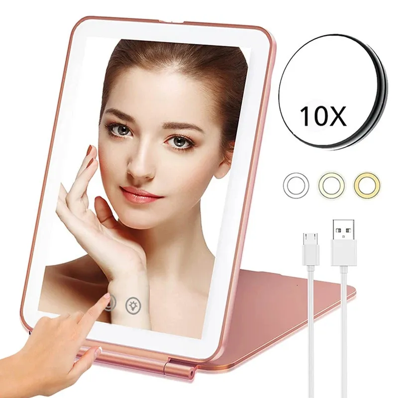 Compact Mirrors Portable Foldable Travel Makeup Mirror With Led Light Infinity Bedroom Tocador Vanity Mirrors Cute Make Up Tools Accessories 231021